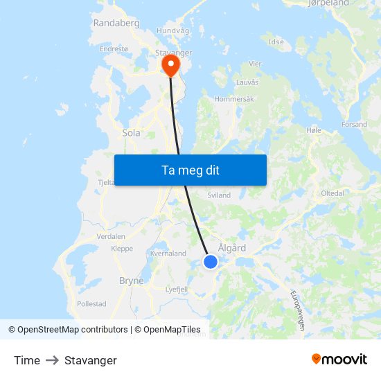 Time to Stavanger map