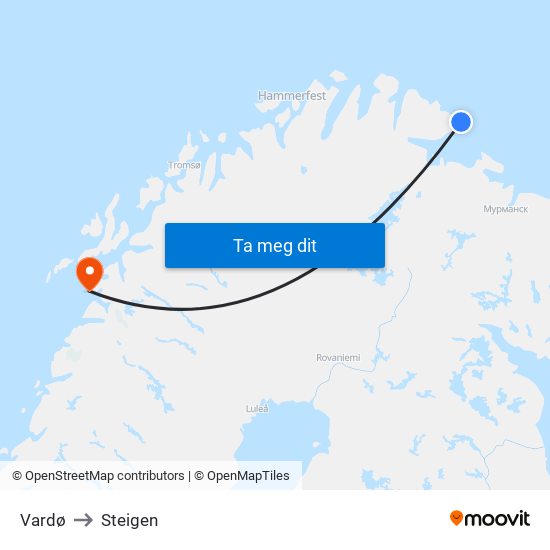 Vardø to Steigen map