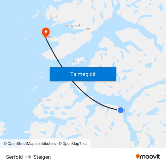 Sørfold to Steigen map