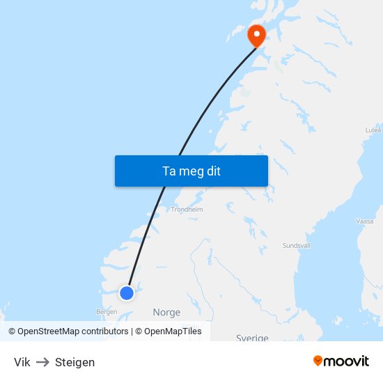 Vik to Steigen map