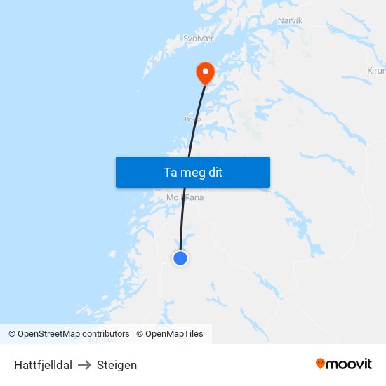 Hattfjelldal to Steigen map