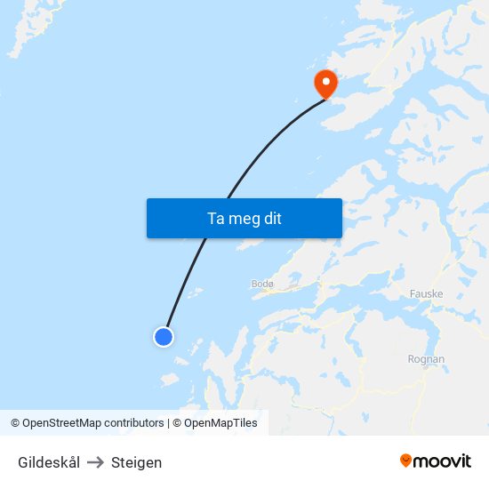 Gildeskål to Steigen map