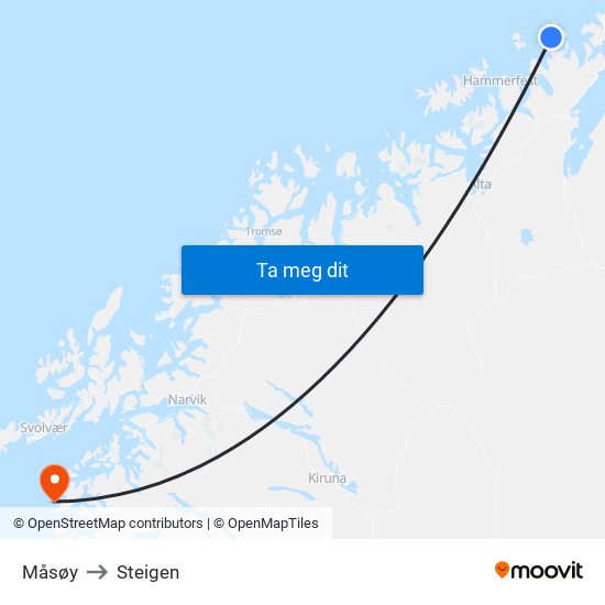 Måsøy to Steigen map