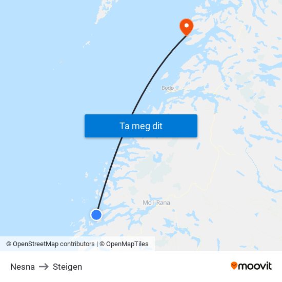 Nesna to Steigen map