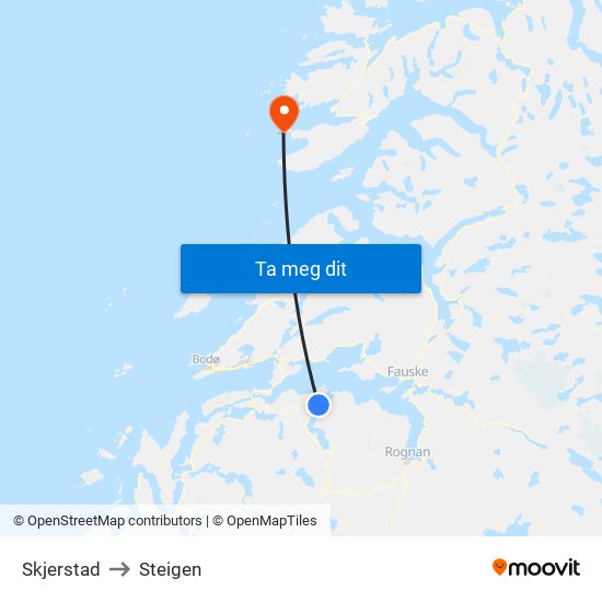 Skjerstad to Steigen map