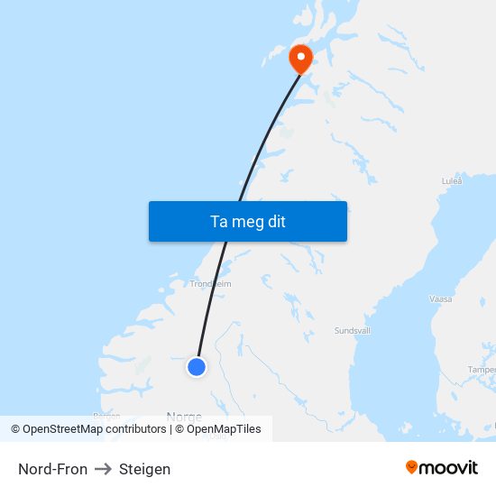 Nord-Fron to Steigen map