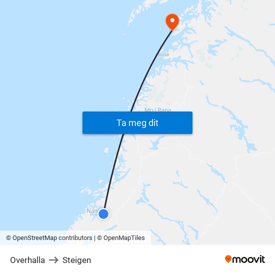 Overhalla to Steigen map