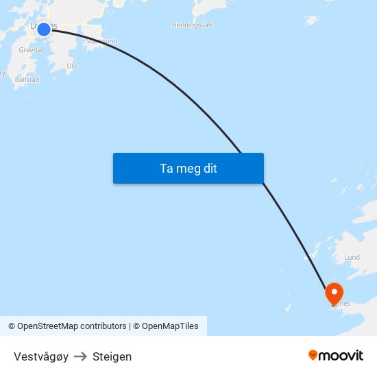 Vestvågøy to Steigen map