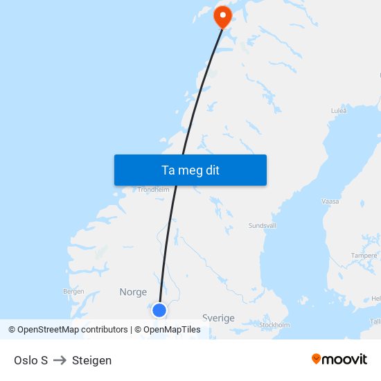 Oslo S to Steigen map