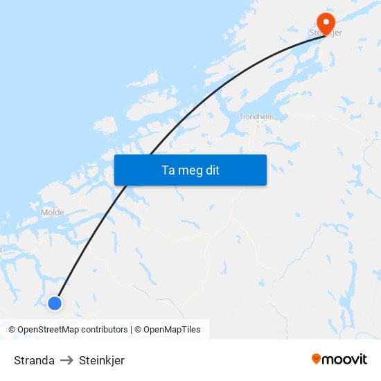 Stranda to Steinkjer map