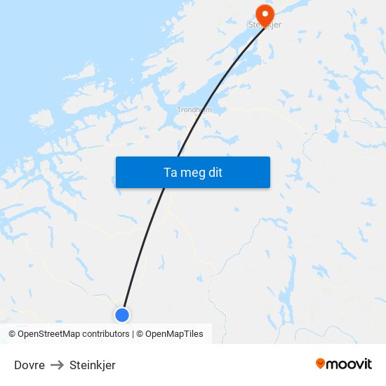 Dovre to Steinkjer map