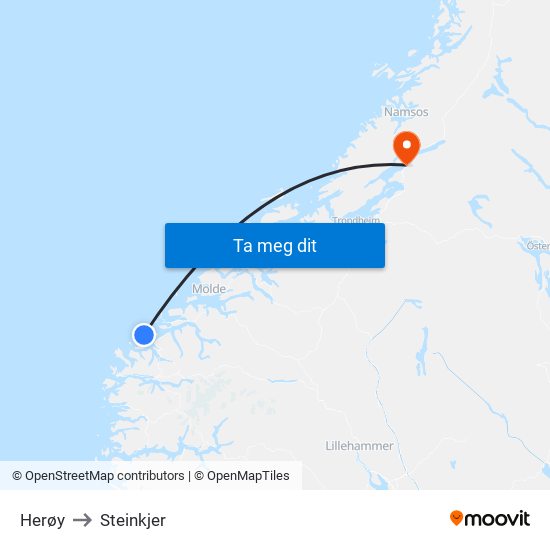 Herøy to Steinkjer map