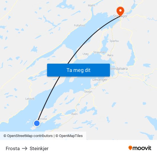 Frosta to Steinkjer map