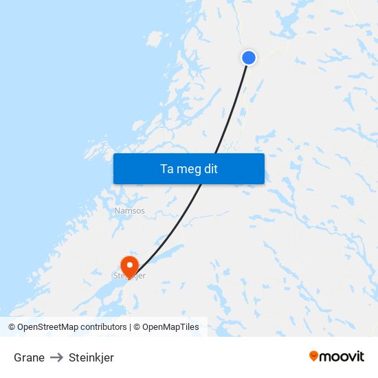 Grane to Steinkjer map
