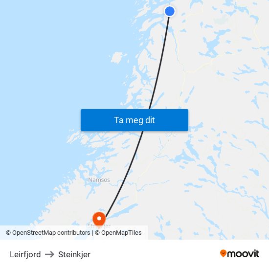 Leirfjord to Steinkjer map