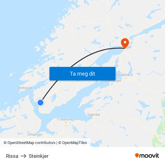 Rissa to Steinkjer map