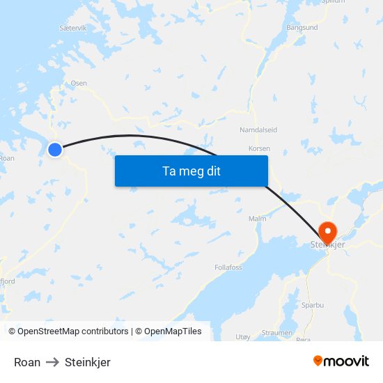 Roan to Steinkjer map