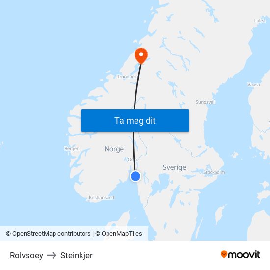 Rolvsoey to Steinkjer map