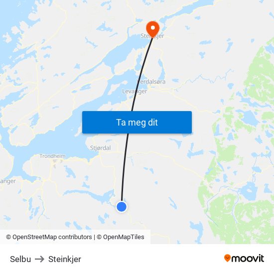 Selbu to Steinkjer map
