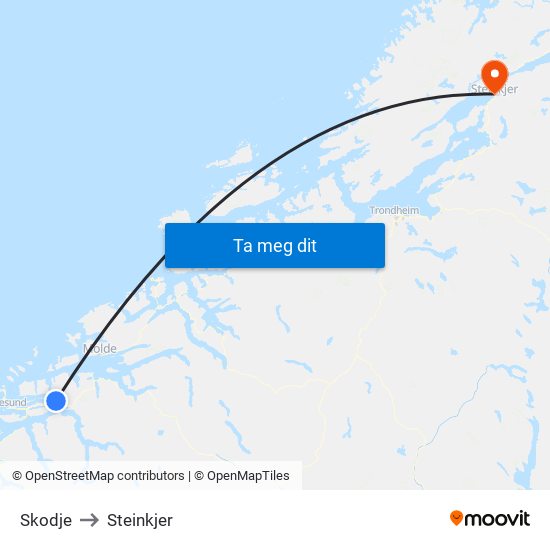 Skodje to Steinkjer map