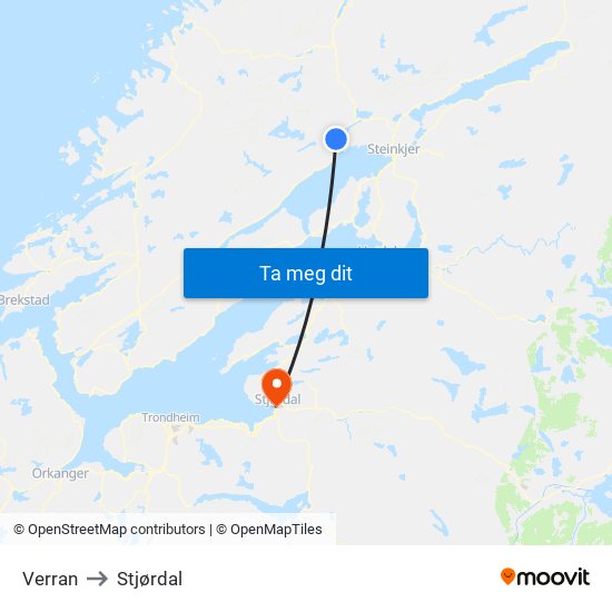 Verran to Stjørdal map