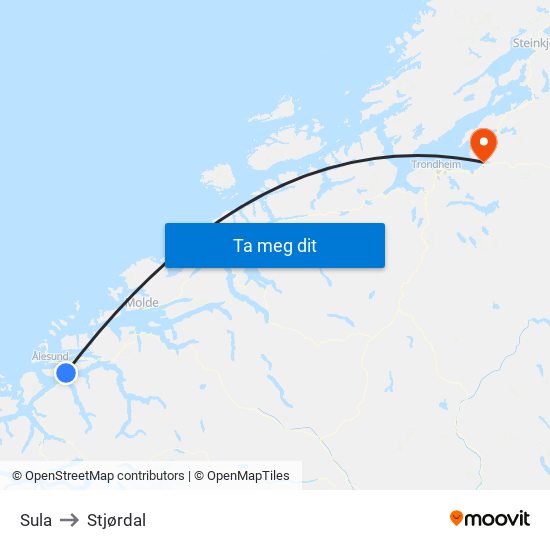 Sula to Stjørdal map