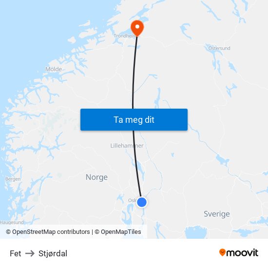 Fet to Stjørdal map