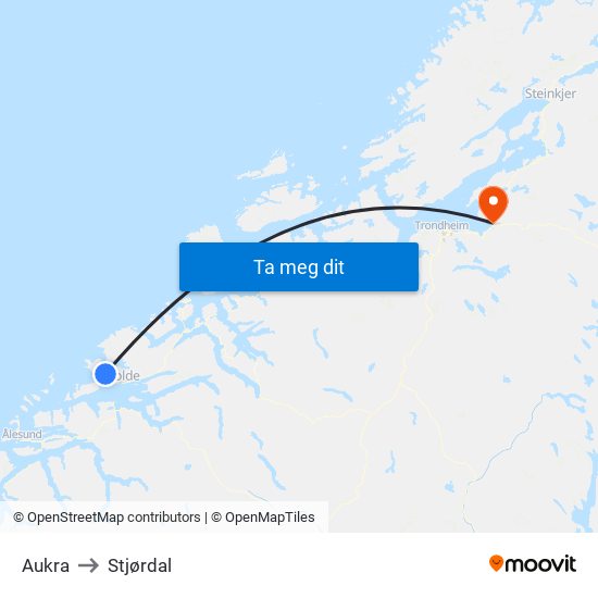 Aukra to Stjørdal map