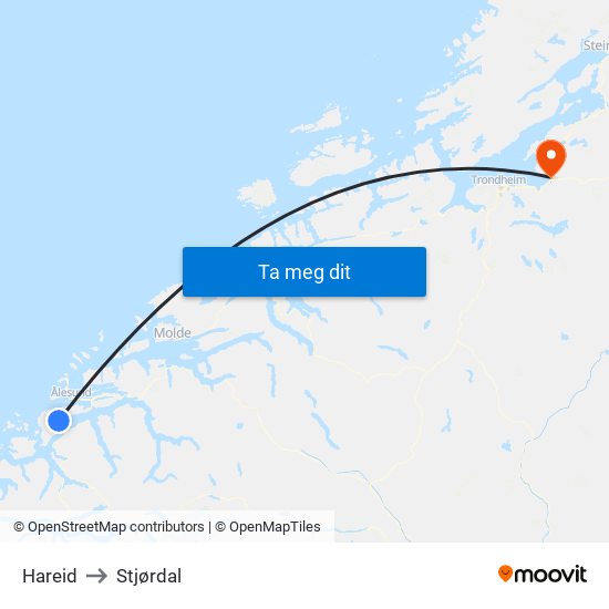 Hareid to Stjørdal map