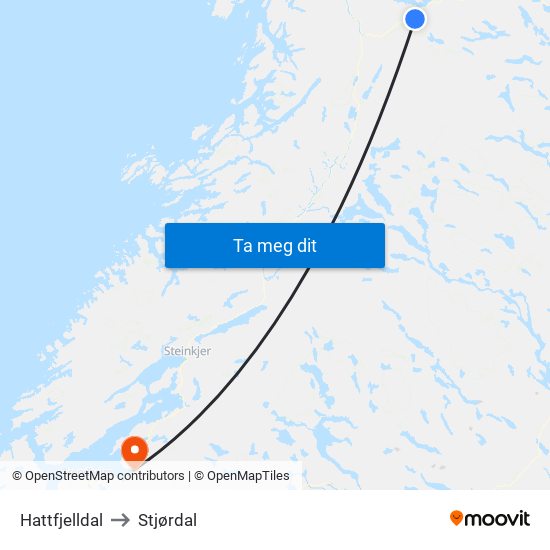 Hattfjelldal to Stjørdal map