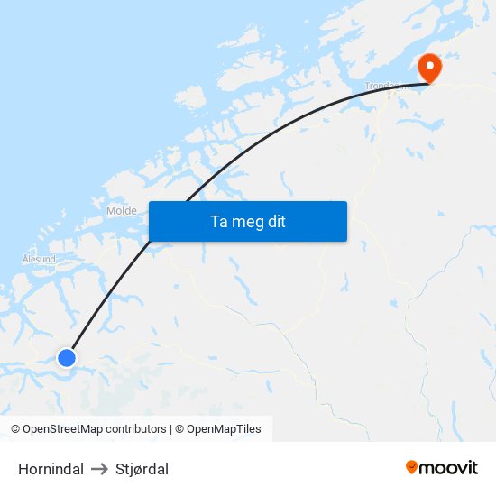 Hornindal to Stjørdal map