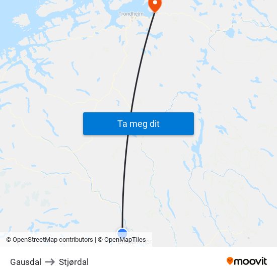 Gausdal to Stjørdal map