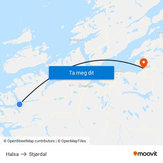 Halsa to Stjørdal map