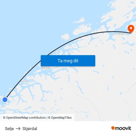 Selje to Stjørdal map