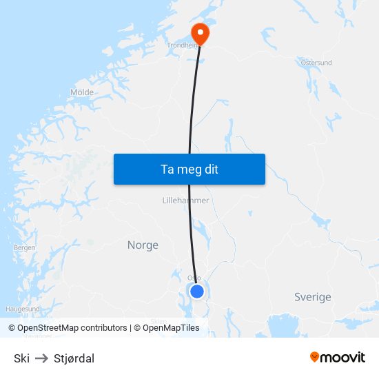 Ski to Stjørdal map