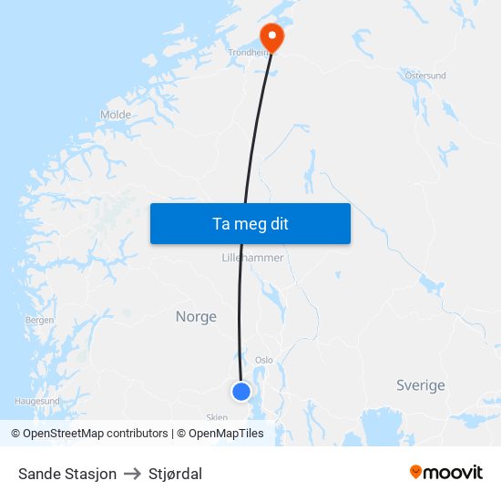 Sande Stasjon to Stjørdal map