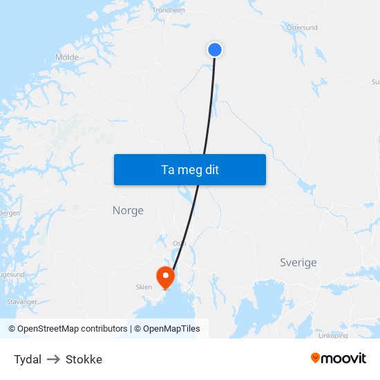 Tydal to Stokke map