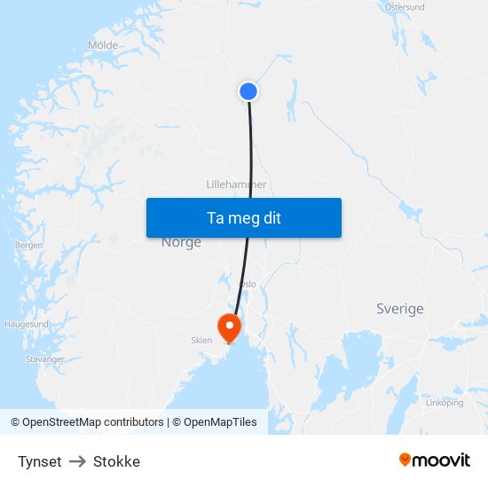 Tynset to Stokke map