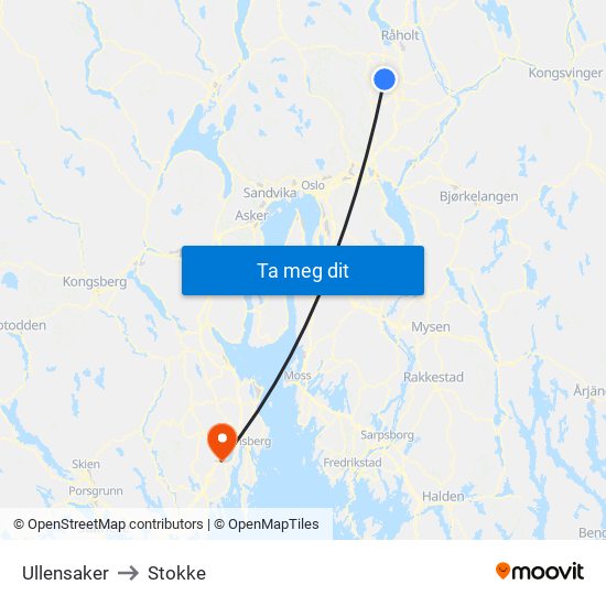 Ullensaker to Stokke map