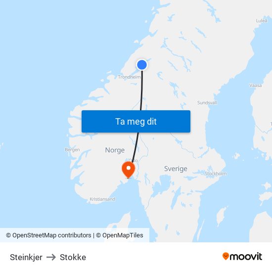 Steinkjer to Stokke map
