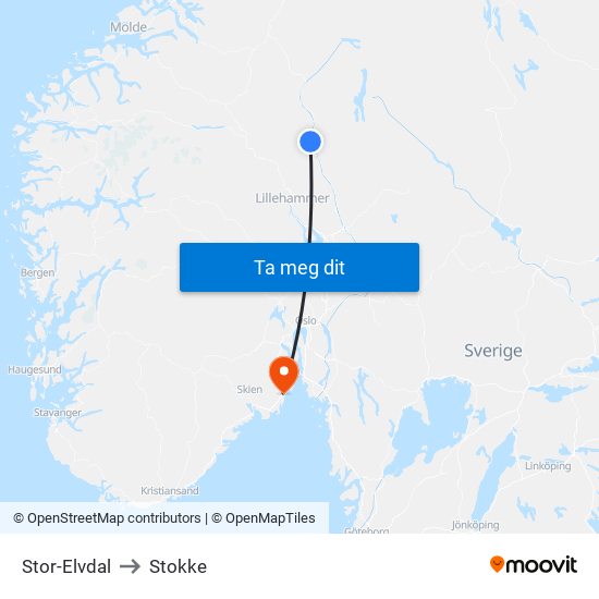 Stor-Elvdal to Stokke map