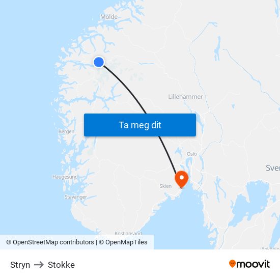 Stryn to Stokke map