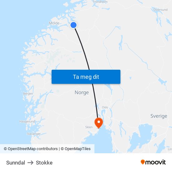 Sunndal to Stokke map