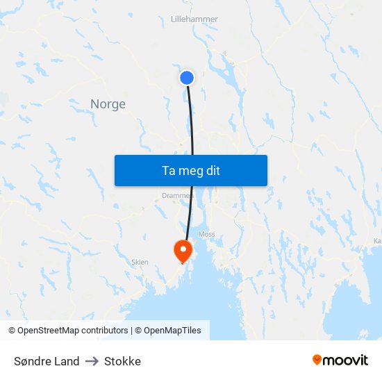 Søndre Land to Stokke map