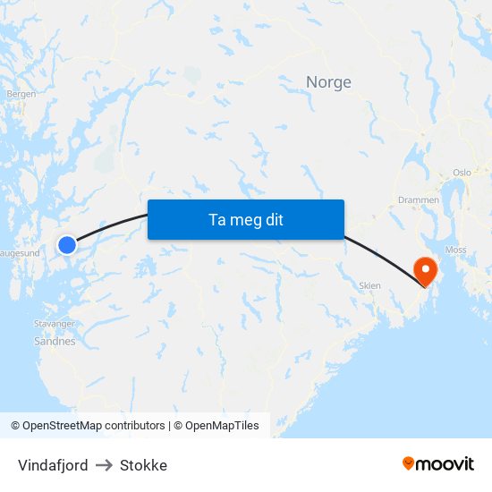 Vindafjord to Stokke map