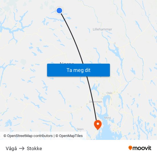 Vågå to Stokke map