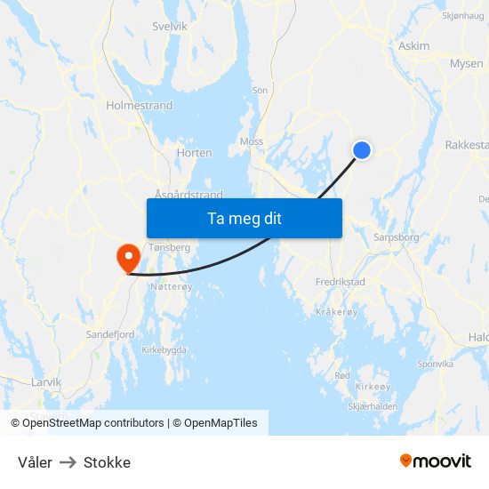 Våler to Stokke map