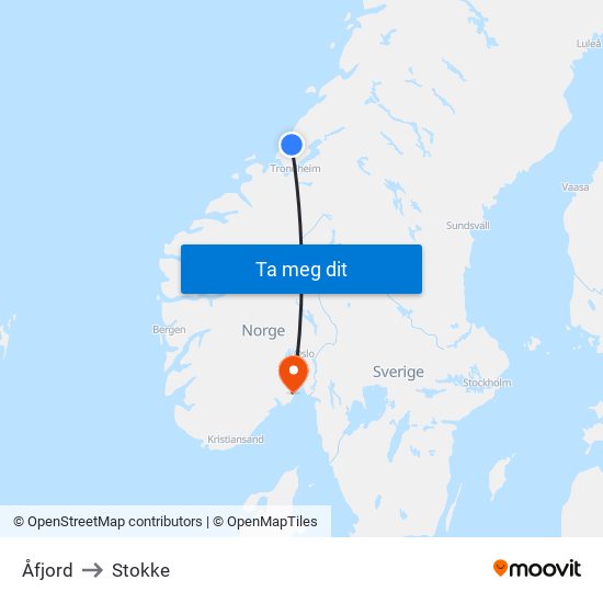 Åfjord to Stokke map