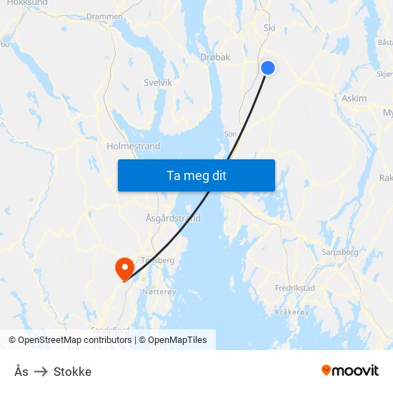 Ås to Stokke map