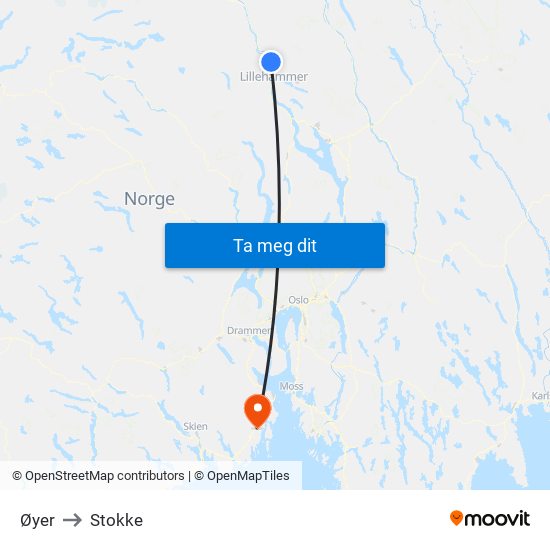 Øyer to Stokke map